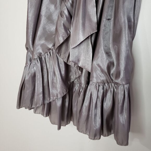 Aryn K Small Silver Strapless Faux Wrap Empire Waist Tie Front Mini Dress - Picture 3 of 13